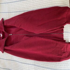 JJill, red cotton zip sweater, lovely  cut out detail on sleeves.